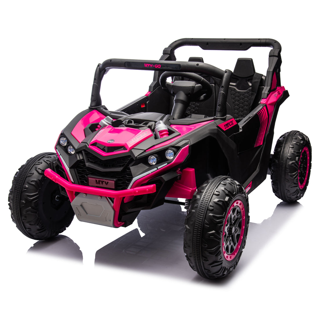 24V Two Seater Kids Ride On Utv W Parents Remote Control,Four Wheel Suspension,Slow Start,Large Wheel Design,Anti Collision Bar,Storage Space,Music,Usb,Bluetooth,Volume Control,Led Lights For Kids 3 . Pink 100 149 Lbs Polypropylene