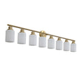 8 Light Golden Bathroom Vanity Light Fixture, Frosted Glass Shades, Modern Wall Mounted Lighting No Bulbs Golden Glass,Iron