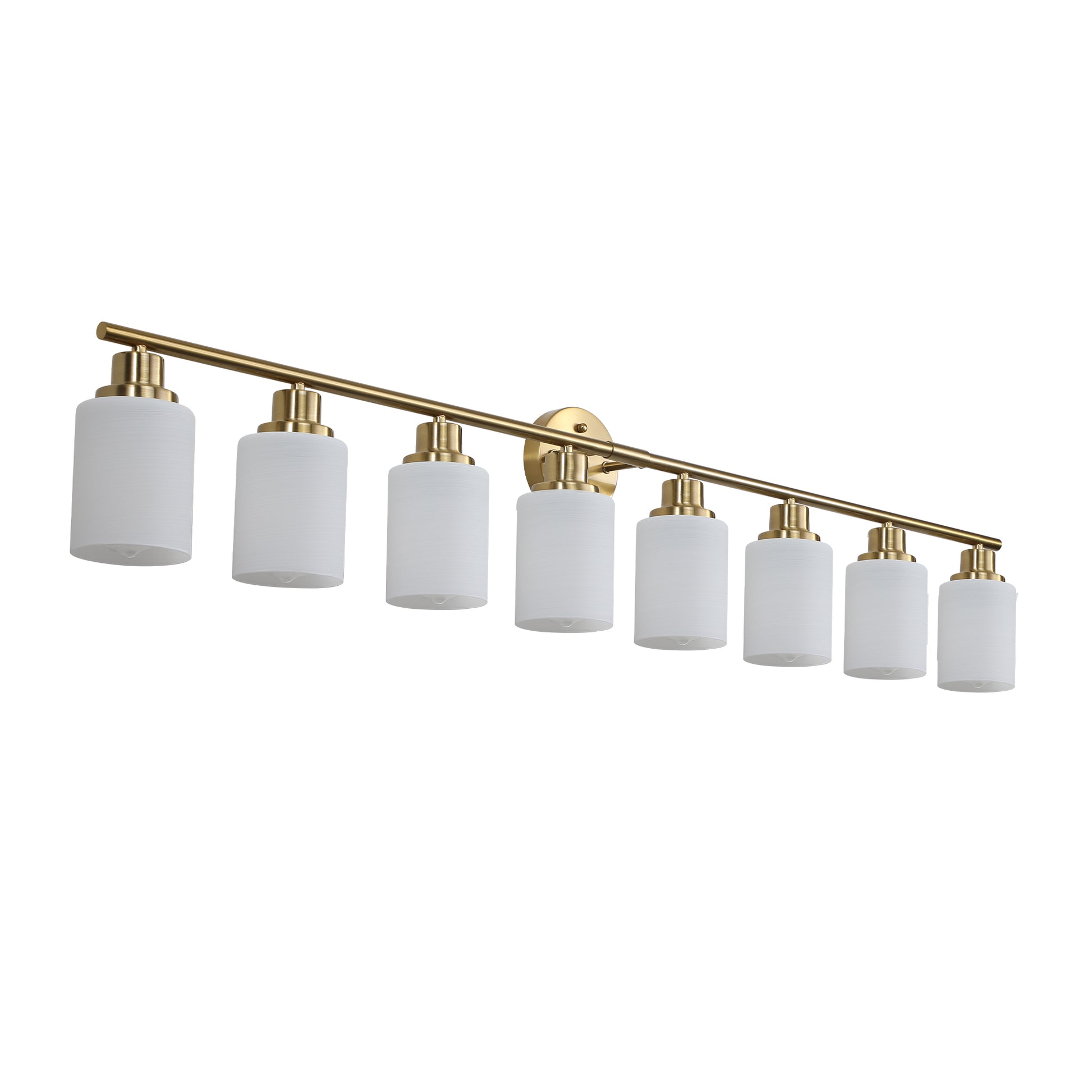 8 Light Golden Bathroom Vanity Light Fixture, Frosted Glass Shades, Modern Wall Mounted Lighting No Bulbs Golden Glass,Iron