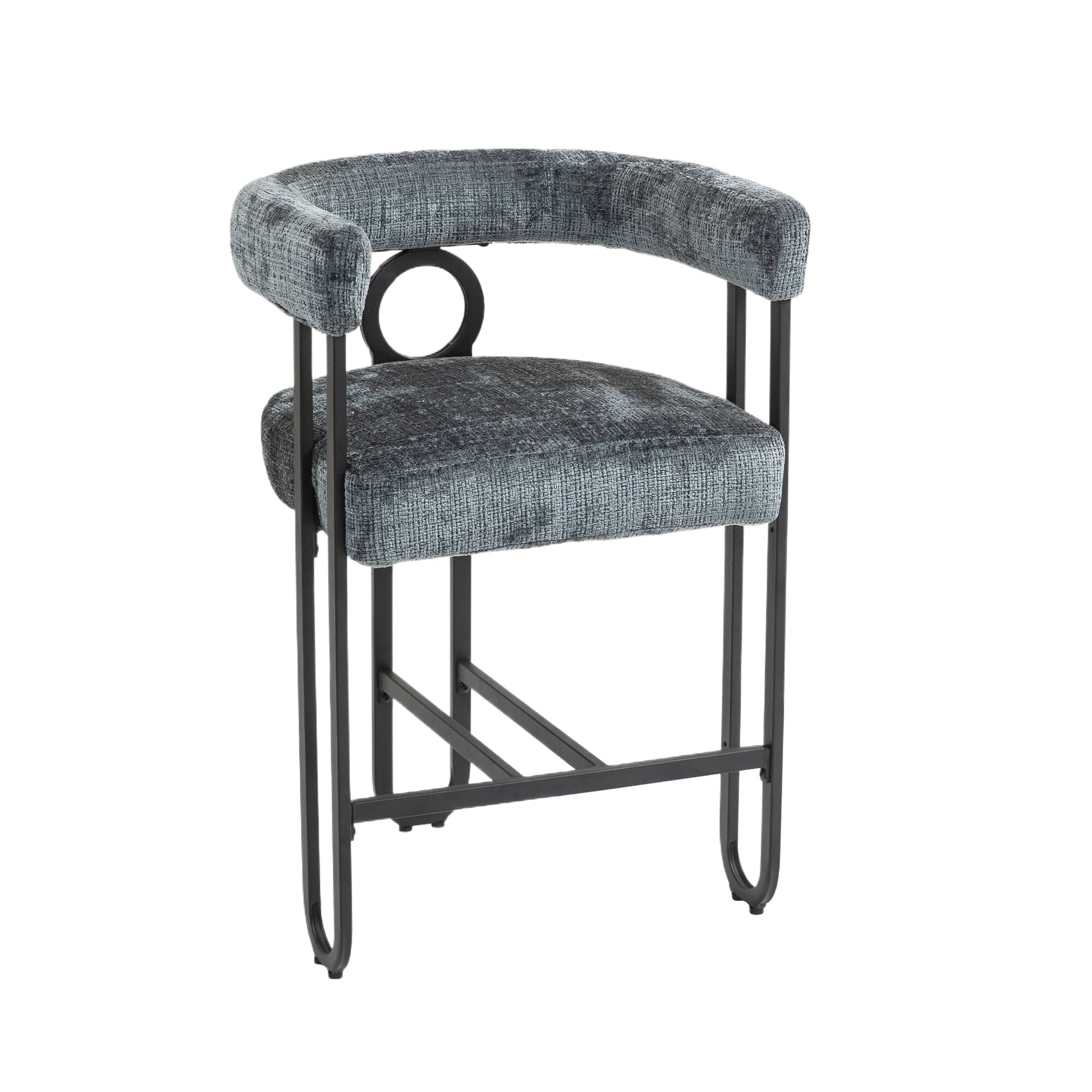 Coolmore Bar Stools Set Of 2, Modern Bar Stool With Back, Black Metal Frames, Upholstered Bar Stools For Kitchen Island, Pub, Club Gray Chenille Gray Foam Chenille