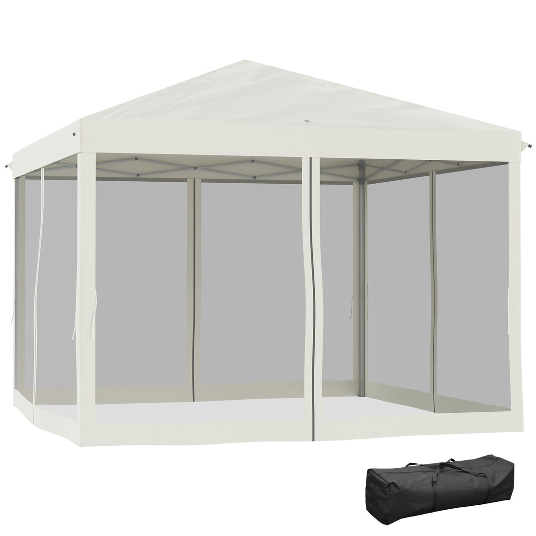 Outsunny 10' X 10' Pop Up Canopy Tent With Netting, Instant Gazebo, Ez Up Screen House Room With Carry Bag, Height Adjustable, For Outdoor, Garden, Patio, Beige Beige Steel