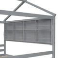 Full House Bed With Roof Frame, Bedside Shelves, Under Bed Storage Unit,Grey Full Grey American Design Pine