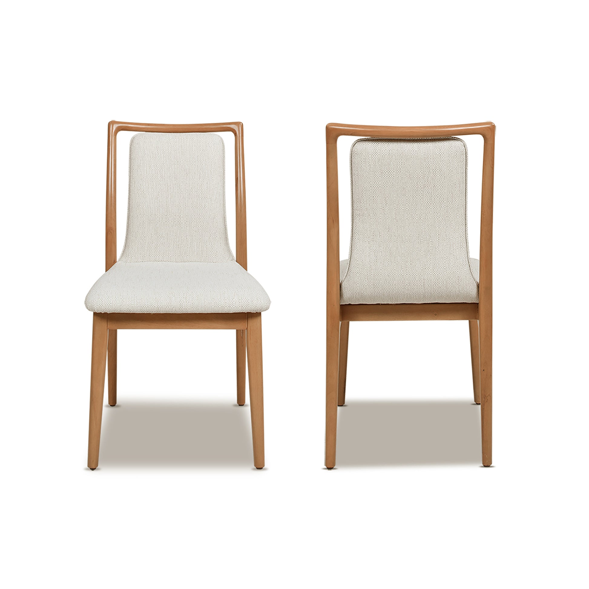 Scandi Upholstered Natural Light Brown Wood Dining Chair, Set Of 2, White Pepper Stain Resistant High Performance Polyester White Foam Polyester