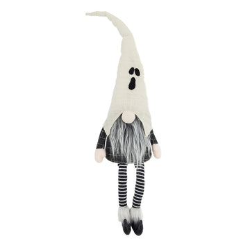 8.3X4X31.5" Fabric Sitting Gnome W White Ghost Hat, For Halloween Decor Black White Polyester