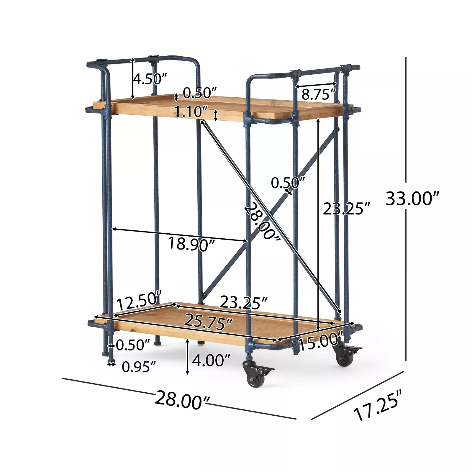 Eden Plummers Pipe Bar Cart Blue Brown Wood Metal