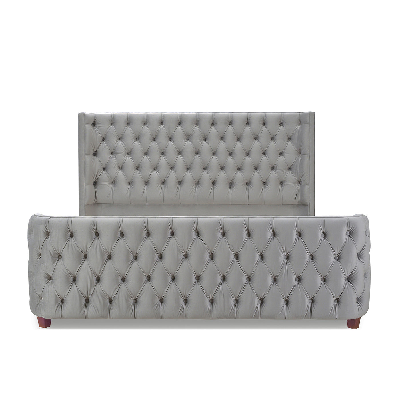 Brooklyn King Tufted Panel Bed Headboard And Footboard Set, Opal Grey Velvet Box Spring Required King Gray Wood Foam Velvet Velvet