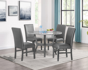 Beautiful 5 Pc Round Gray Stone Table Glitter Gray Finish Upholstered Chairs Dining Room Wooden Dining Set Furniture Transitional Style Wood Wood Gray Seats 4 Wood Dining Room Fixed Table Transitional 4 Leg Round Dining Table With Chair Wood