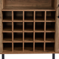 Oak Color Faux Rattan Barn Door Wine Cabinet With Wine Rack And Wine Glass Rack, Double Door Design With Removable Shelves, Rustic Wood Storage Cabinet Oak Particle Board Mdf