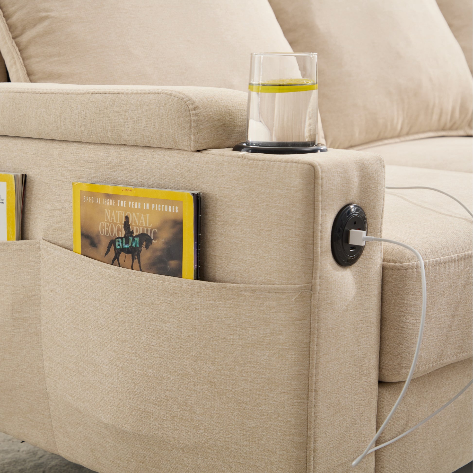 Beige Color Knock Down 3 Seat Combo Sofa With Storage Ottoman For Living Room Apartment Bedroom And Compact Room, Upholstered Sectional Couch, L Shaped Bench With A Footrest, A Individual Sto White Wood Primary Living Space Heavy Duty Pine 3 Seat Beige
