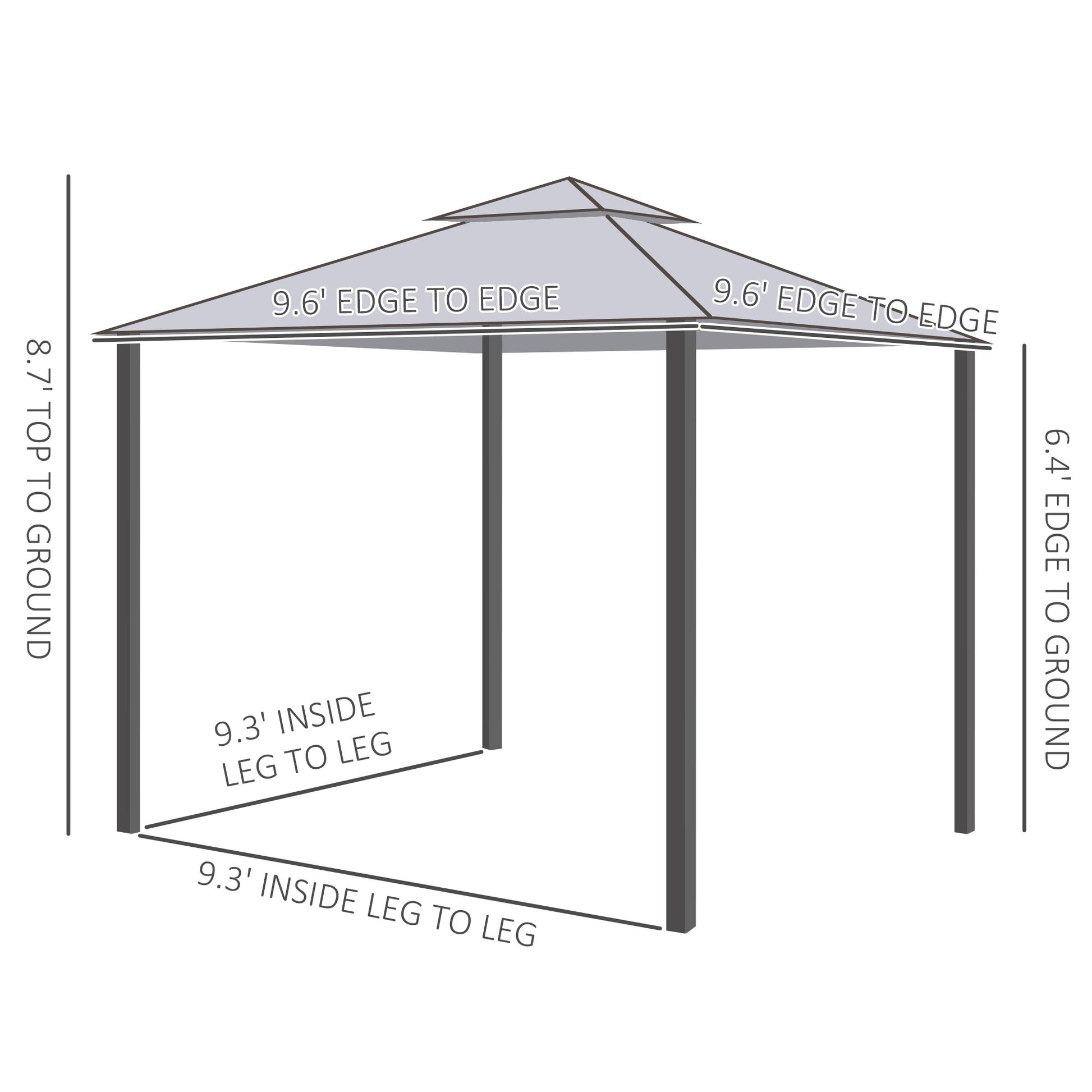 Outsunny 9.6' X 9.6' Patio Gazebo, Outdoor Canopy Shelter With 2 Tier Roof And Netting, Steel Frame For Garden, Lawn, Backyard, And Deck, Gray Gray Polyester