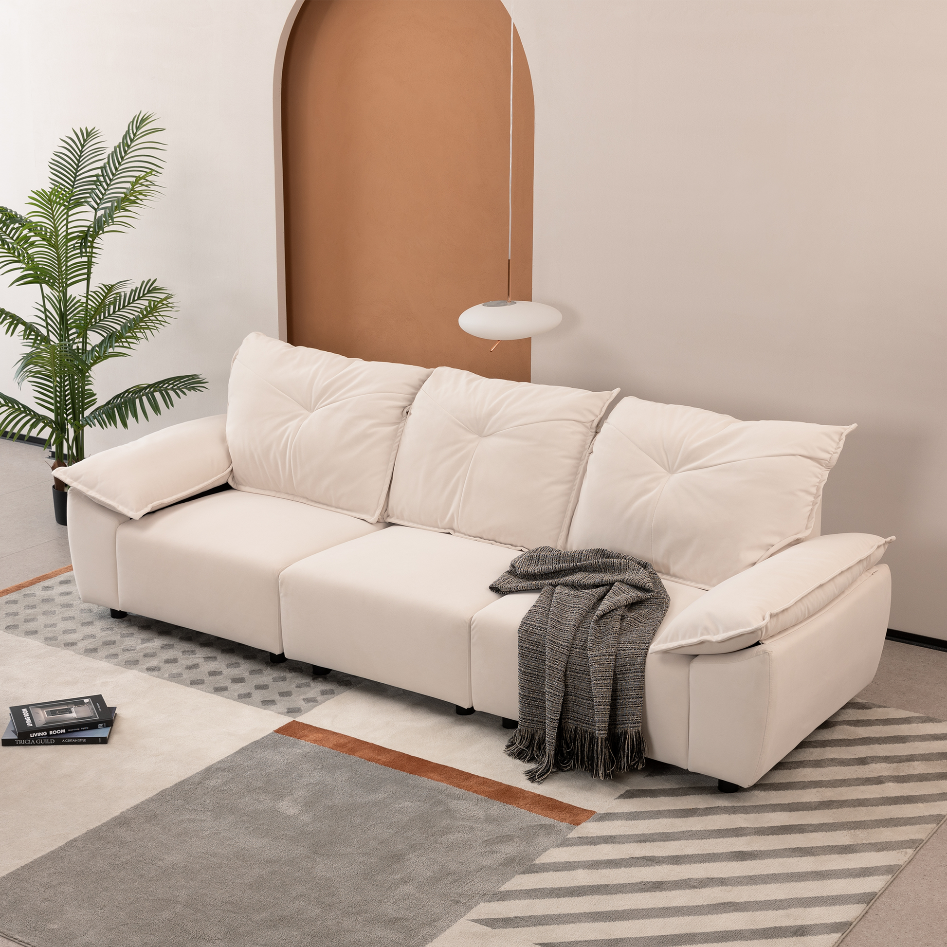 2239 Beige Fabric, Pillowcase Can Be Removed For Cleaning, Backrest Can Also Be Removed, Convenient And Easy To Take Care Of It. Beige Fabric 3 Seat