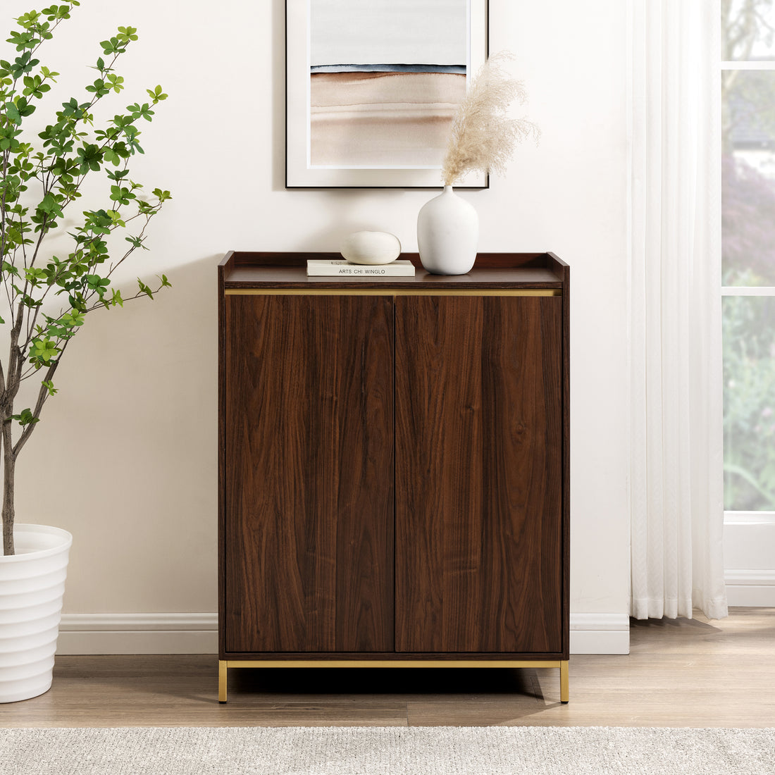 Contemporary Minimalist 2 Door Accent Cabinet Dark Walnut Dark Brown Mdf Mdf