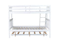 Twin Over Full Rubber Wood Bunk Bed With Trundle, Convertible Ladder And Guardrail, Detachable, Convertible Bed, With Twin Size Trundle ,White Twin White Rubber Wood