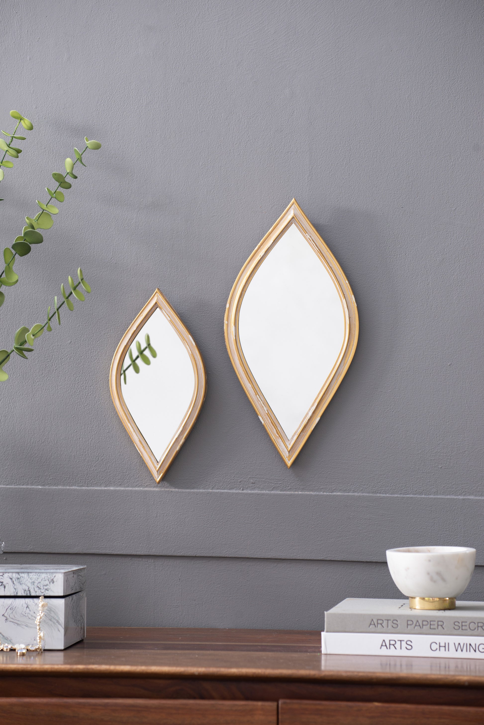 Decorative Mirror For Wall Decor, 6.5X13" Antique Gold Polyresin