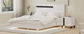 Modern High Gloss 3 Piece Bedroom Set Floating Bed Frame Queen Size Platform Bed With Led Light & 2 Nightstands, White Box Spring Not Required Queen White Wood 3 Piece Set Solid Wood Mdf