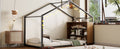Twin Size Metal Bed House Bed Frame With Shelves And Lights, Black Twin Black Metal & Wood