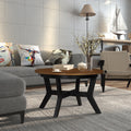 32Inch Wood Round Coffee Table For Living Room,Mid Century Farmhouse Circle Wooden Coffee Tables For Apartment, Easy Assembly,Black And Walnut Top Walnut Black Rubber Wood