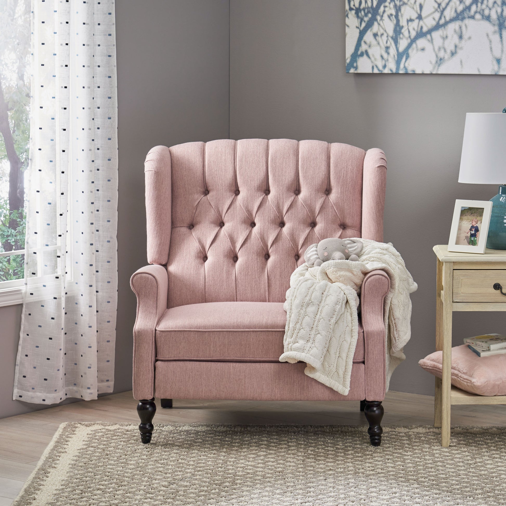 One And Half Seater Recliner Blush Fabric