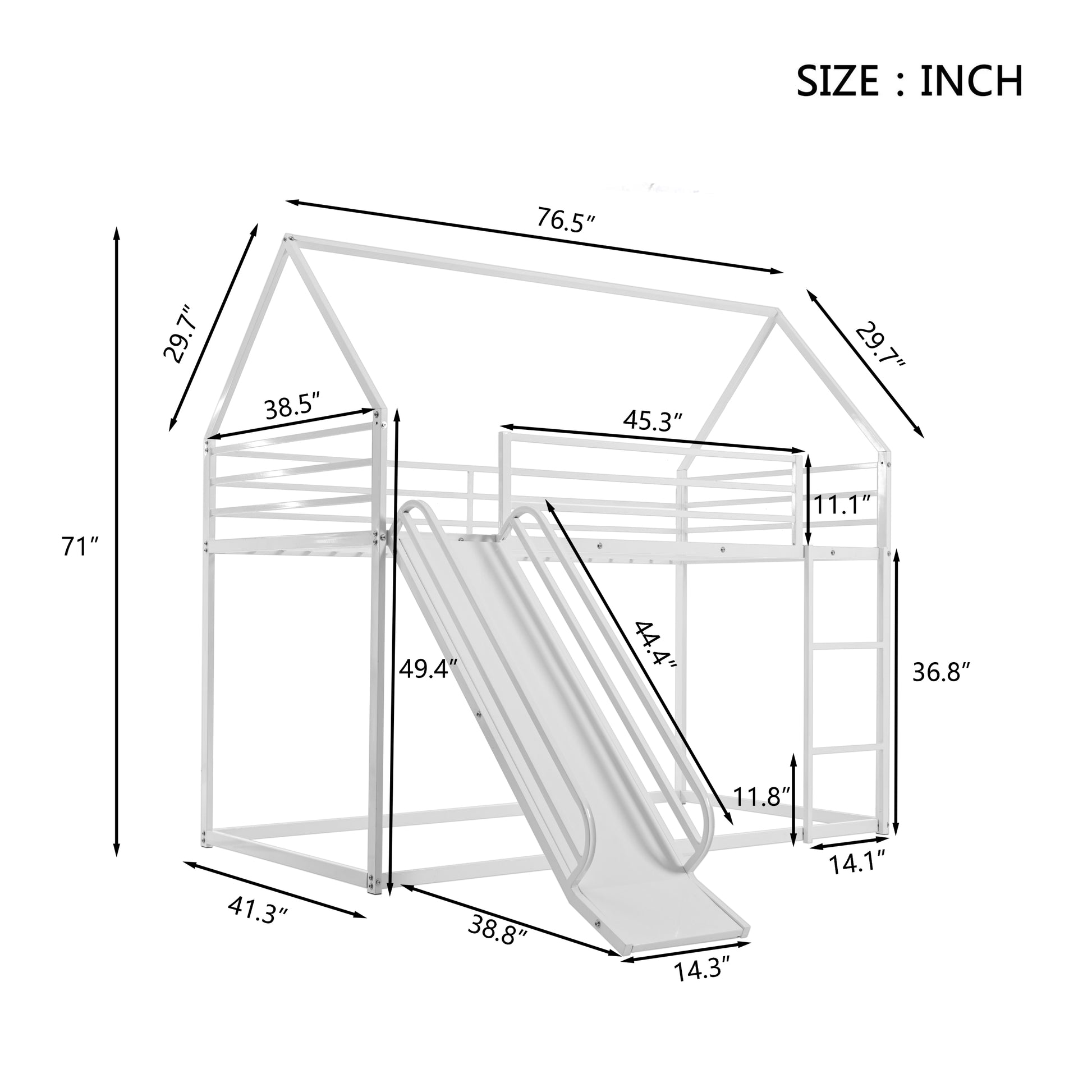 Twin Over Twin House Bed With Ladder And Slider Twin White Steel