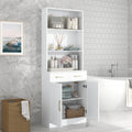 Bathroom Storage Cabinet, Cabinet With Two Doors And Drawers, Adjustable Shelf, Three Layer Open Shelf, Mdf Board, White White Mdf