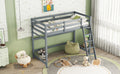 Twin Size High Loft Bed With Inclined Ladder, Guardrails,Grey Twin Grey American Design Pine