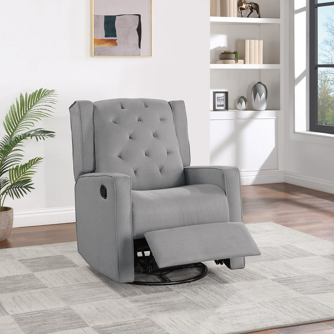 Contemporary Dark Gray Color Polyfiber Swivel Recliner Chair 1Pc Manual Motion Wing Back Tufted Cushion Living Room Furniture Glider Chair Dark Grey Polyester Manual Handle Primary Living Space Tufted Back Contemporary,Modern,Transitional Foam Solid Wood