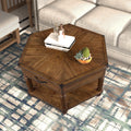 2 Tier Retro Hexagon Living Room Solid Wood Coffee Table With Shelf & Drawer, 36'' Mid Century Center Coffee Table For Living Room, Office. Cherry Cherry Pine