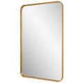 38 Inch Wood Wall Mirror, Metal Frame, Rounded Corners, Gold Gold Wood Metal