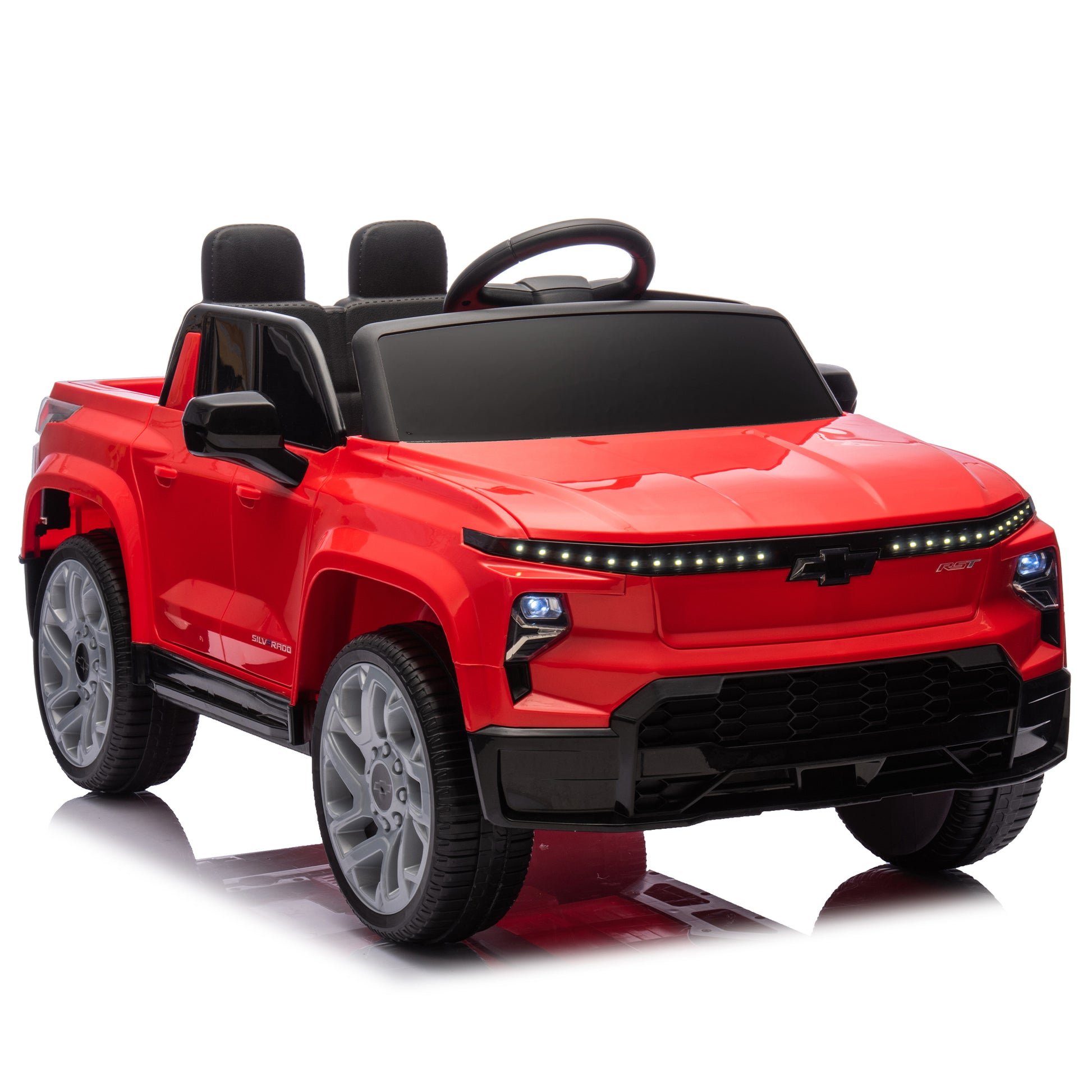 24V Kids Ride On Car W Parents Control,Licensed Chevrolet Silverado,Four Wheel Suspension,Led Lights,Bluetooth,Music,Usb,Mp3,Power Display,Speeds 2.49 3.73Mph For Kids Aged 37 95 Months. Red Plastic