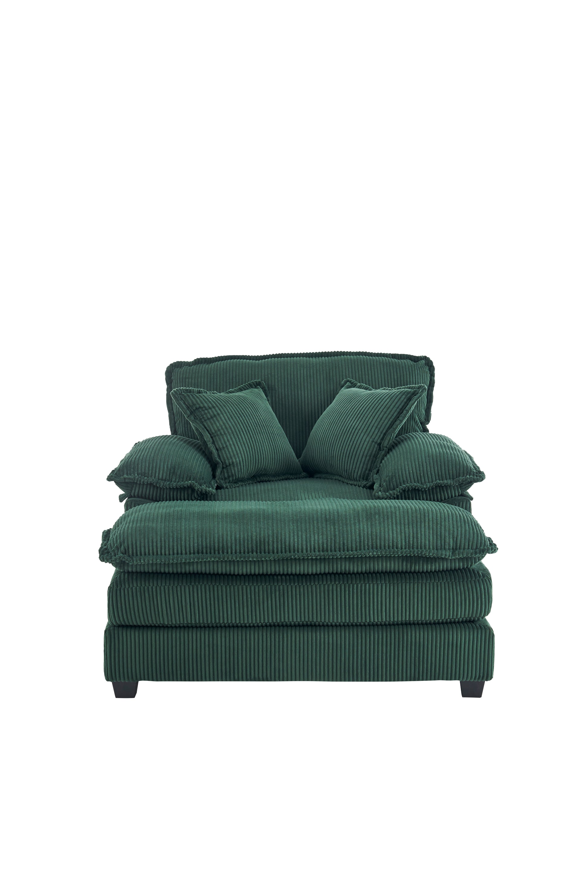 56.3 Inch Corduroy Single Sofa With 2 Toss Pillows And A Ottoman ,Comfy Sofa Deep Seat Couch For Living Room Green Foam 1 Seat