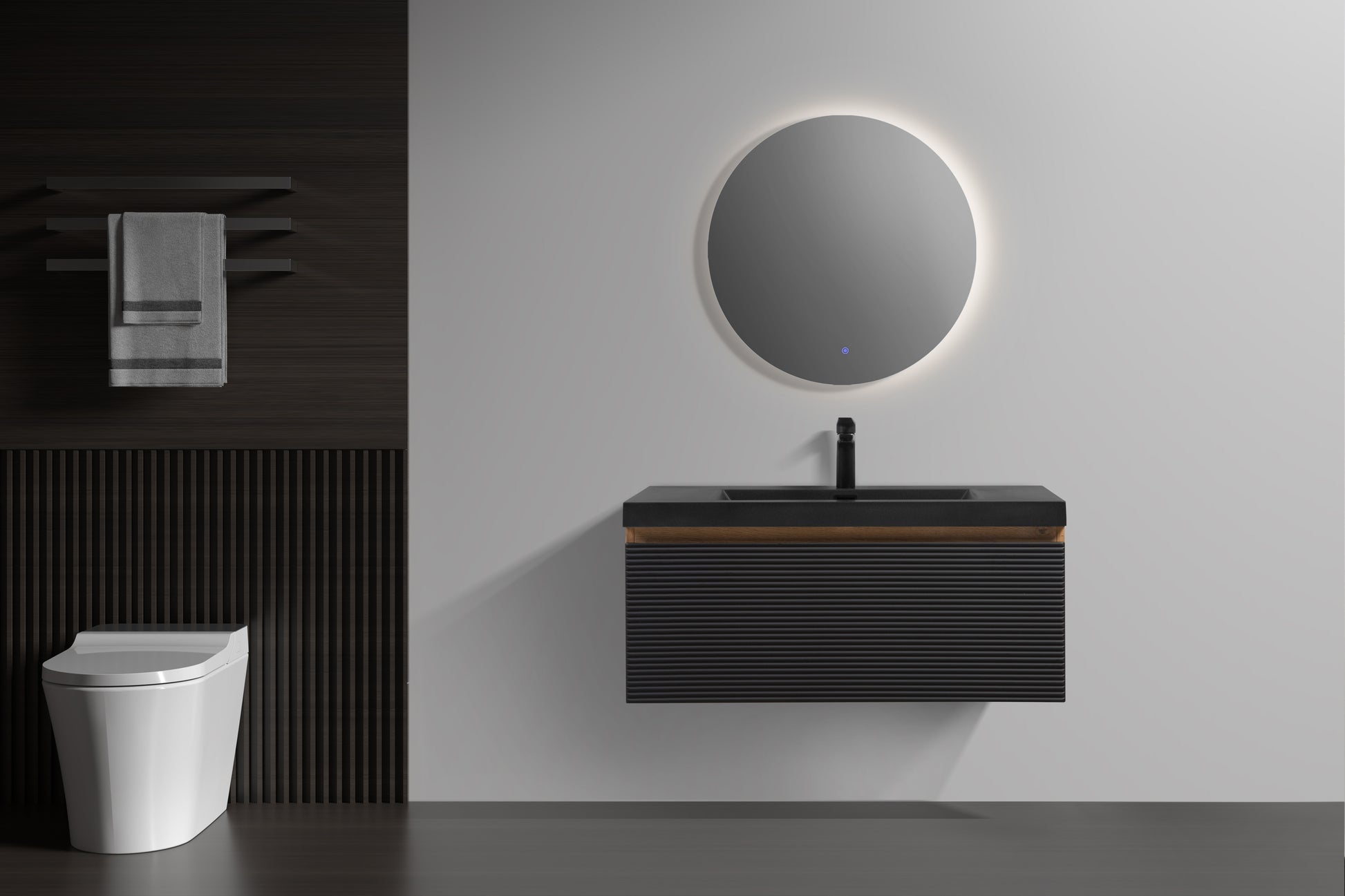 36" Floating Bathroom Vanity With Sink, Modern Wall Mounted Bathroom Storage Vanity Cabinet With Countertop And Soft Close Drawers, Ink Black Cruis 36 Black Wood