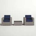 Fully Assembled Rattan Wicker 2 Person Seating Set With Cushions Gray,Grey Mix,Navy Blue Metal,Wicker