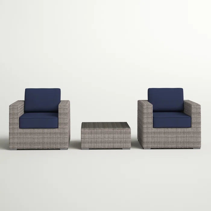 Fully Assembled Rattan Wicker 2 Person Seating Set With Cushions Gray,Grey Mix,Navy Blue Metal,Wicker