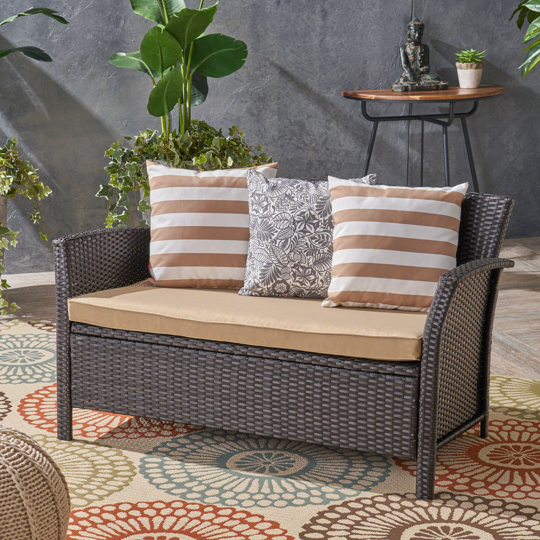 St Lucia Seat Brown Tan Pe Rattan Iron Waterproof Fabric