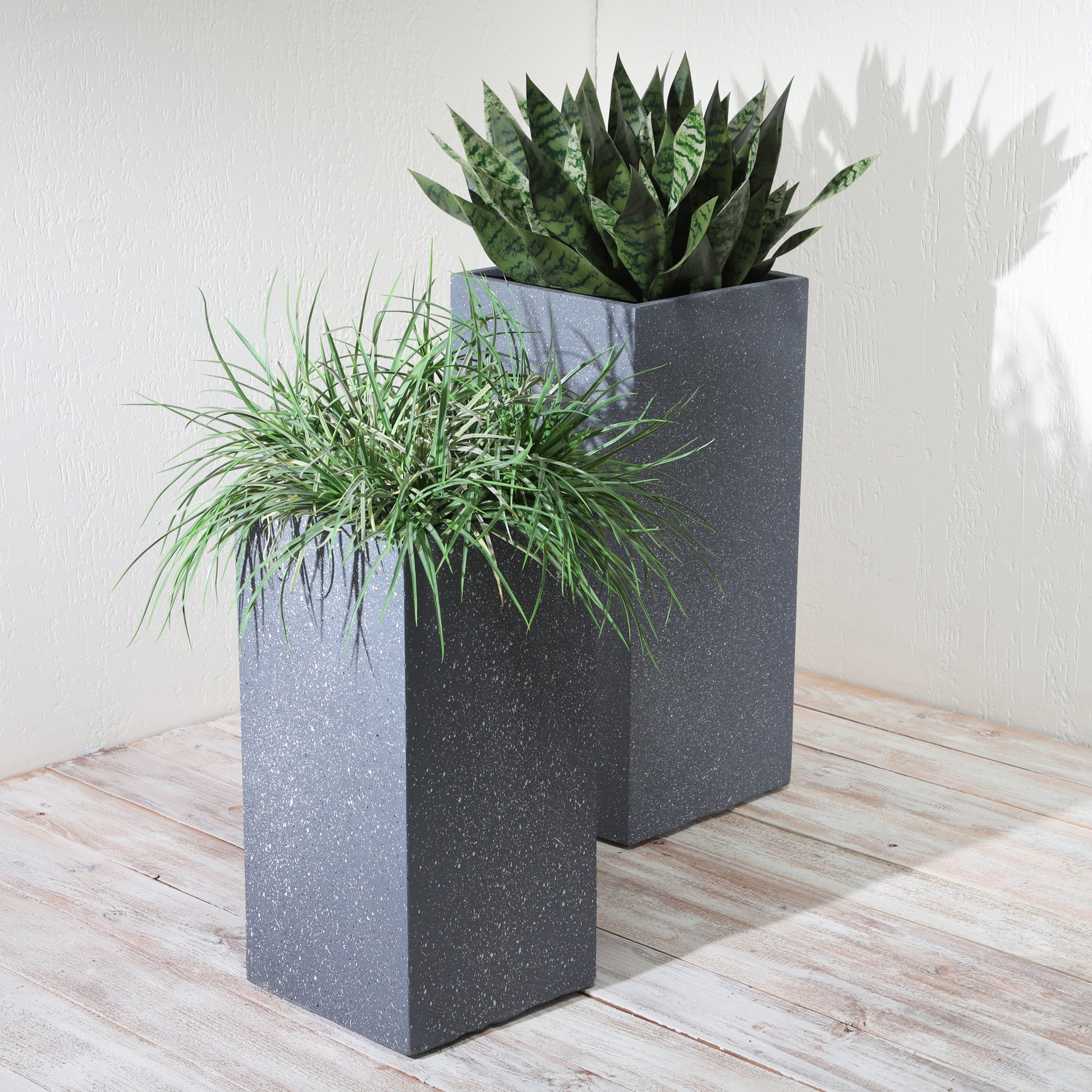 Resin, S 2 11 13"D Square Nested Planters, Dk Gray Gray Polyresin