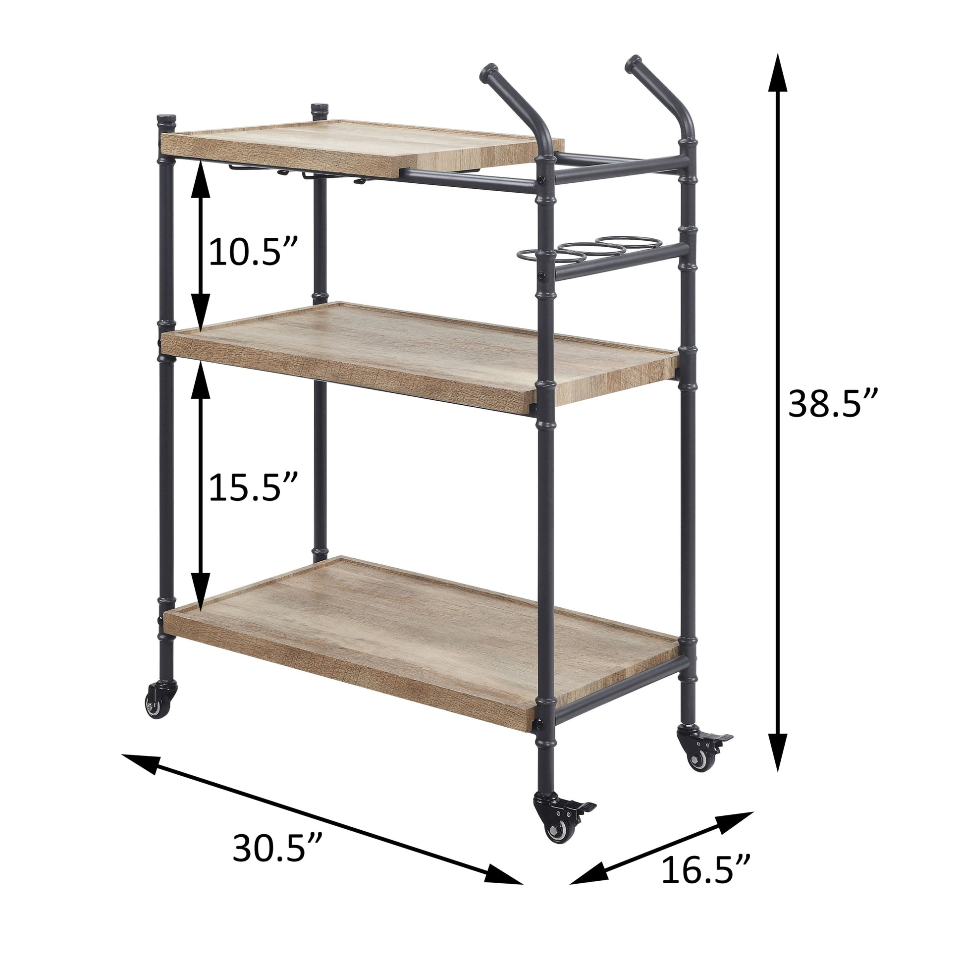 Oak And Sandy Black 2 Shelf Serving Cart Oak Dining Room Industrial,Rustic Kitchen Carts Rubberwood Wood Metal