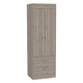 Armoire, Double Door Cabinet, Two Drawers, Metal Handles, Rod, Light Gray Light Gray Solid Wood Mdf Engineered Wood