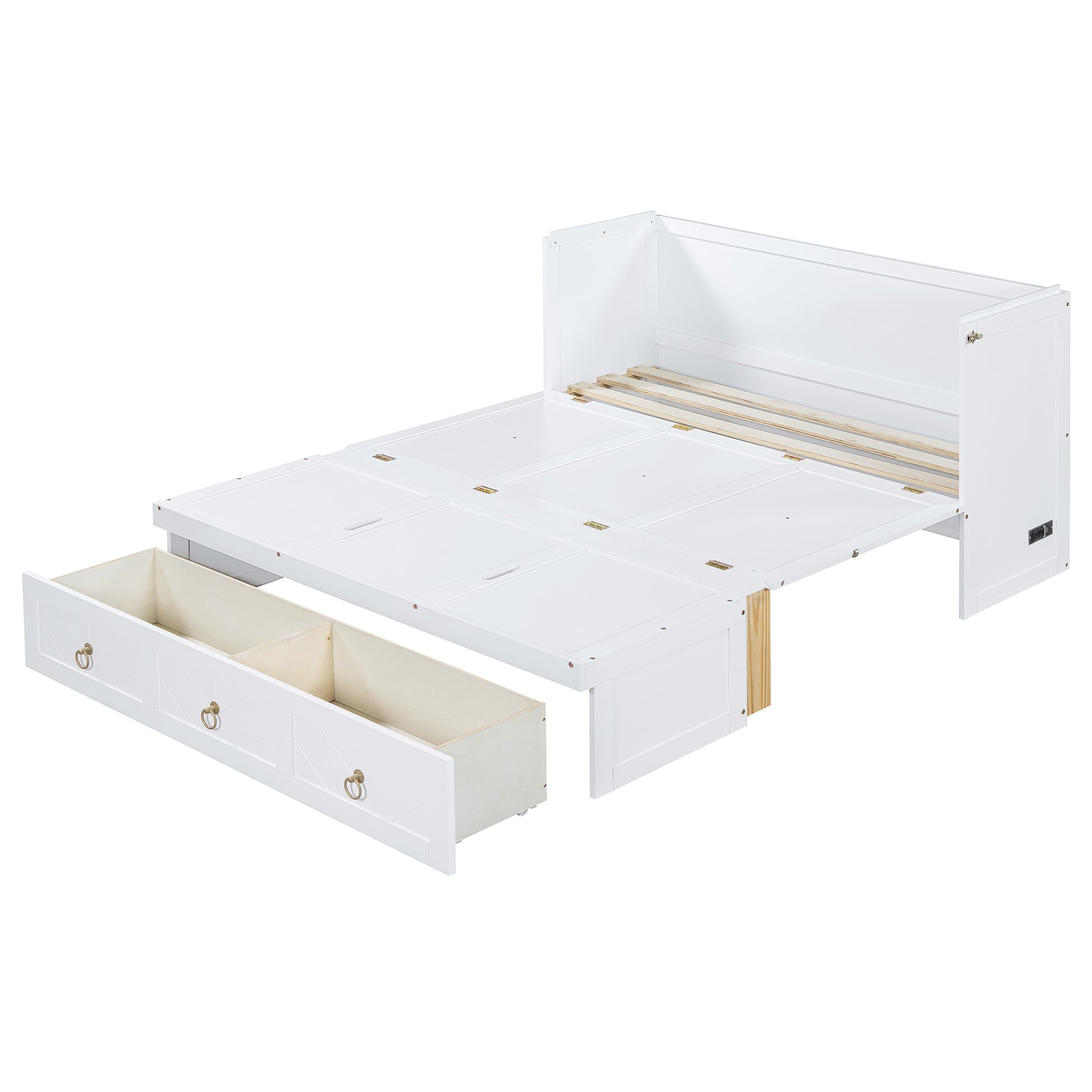 Queen Size Murphy Bed With Usb Port And A Large Drawer, White Queen White Solid Wood Mdf