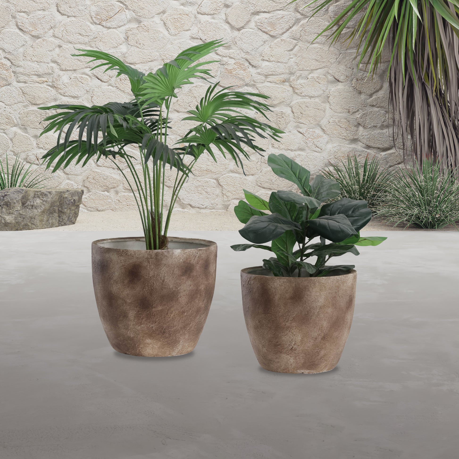 Resin, S 2 17 20" Textured Planters, Brown Brown Polyresin