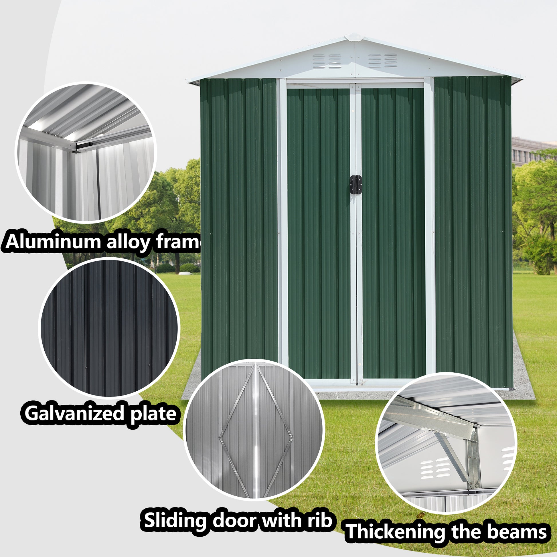 6Ftx4Ft Apex Roof Green Outdoor Tool Storage House Garden Shed With Aluminum Alloy Frame And Sliding Door Green Garden & Outdoor Metal