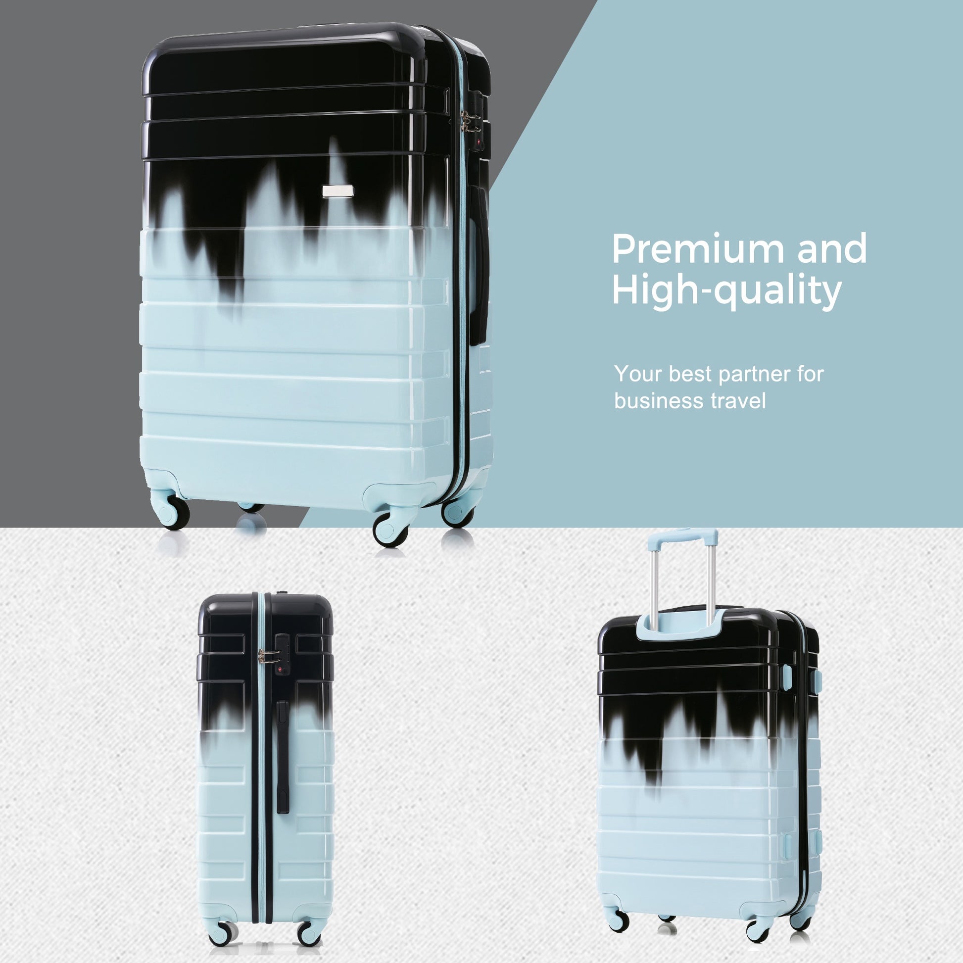 Luggage Sets Model Abs Hardshell 3Pcs Clearance Luggage Hardside Lightweight Durable Suitcase Sets Spinner Wheels Suitcase With Tsa Lock 20''24''28'' Blue And Black Black Blue Abs Pc