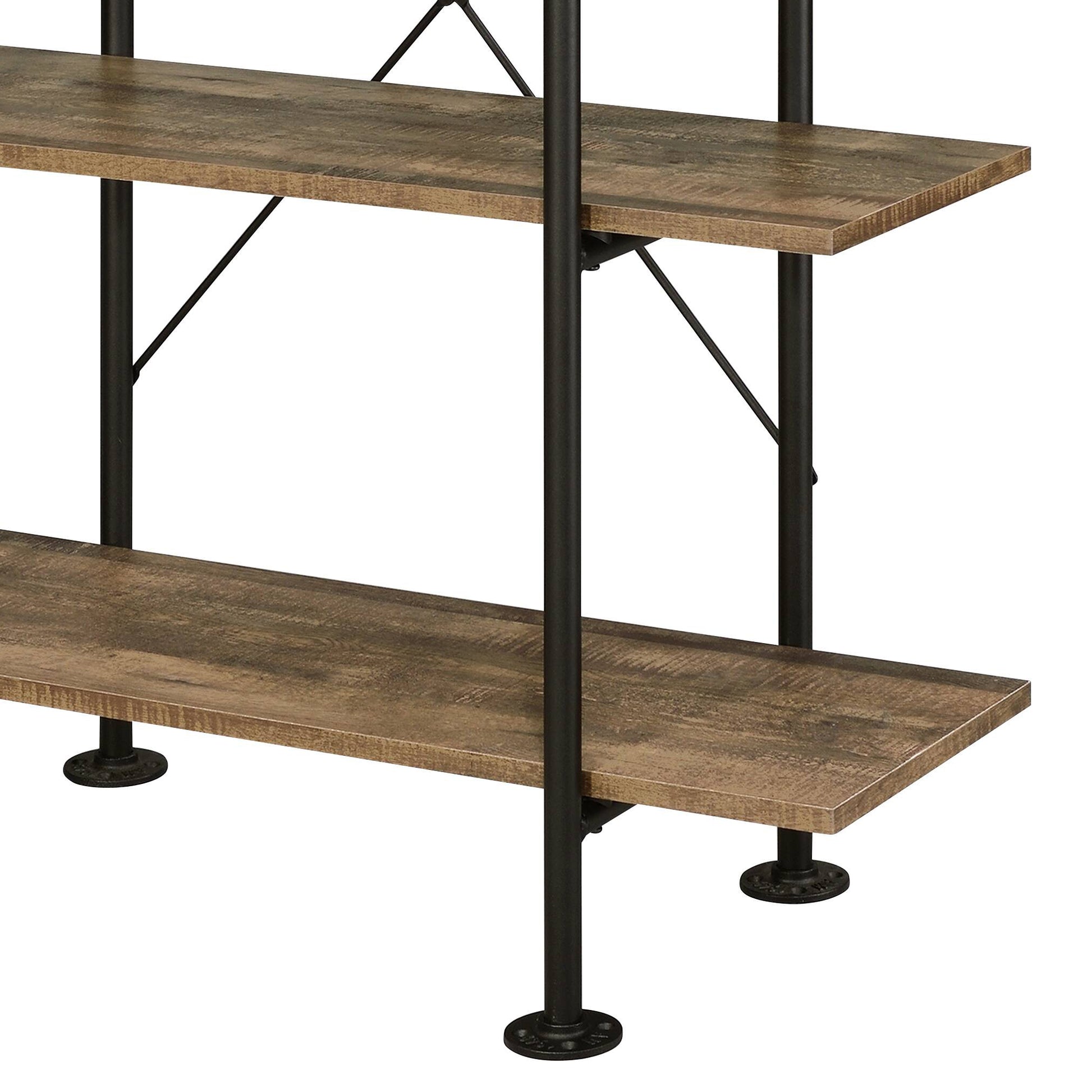 Rustic Oak And Black 5 Shelf Bookcase 5 Black Brown Horizontal Open Back Industrial Adjustable Shelves Wood Metal