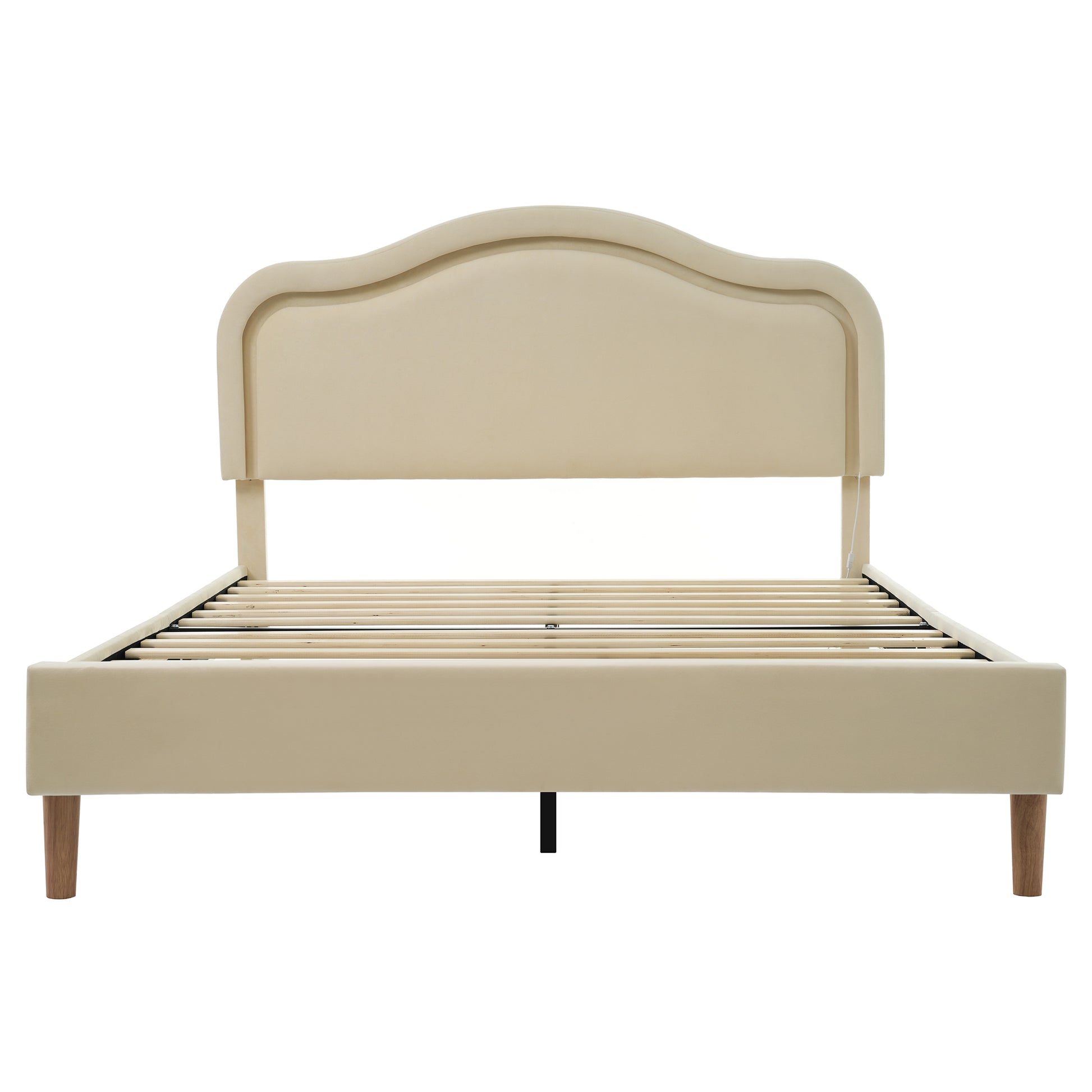 Full Size Velvet Upholstered Smart Led Bed Frame With Adjustable Height Headboard,No Box Spring Needed,Easy Assembly,Beige Box Spring Not Required Full Beige Wood Bedroom Cute,Modern Bed Frame Wood