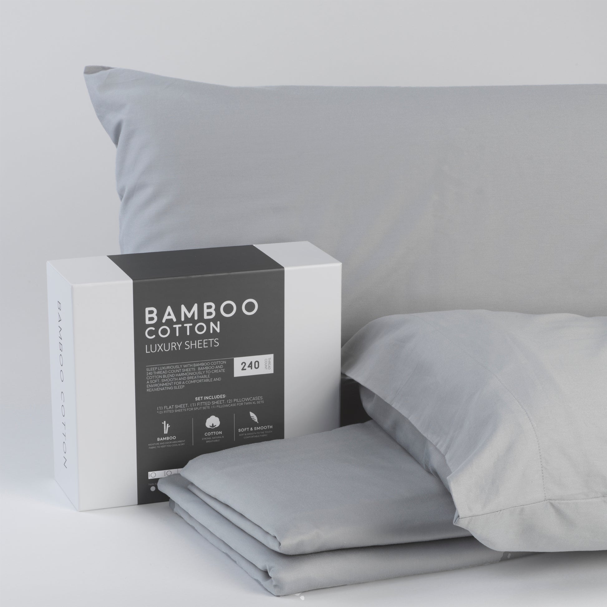 Bamboo Cotton Sheets Soft And Smooth With Viscose From Bamboo Light Grey King Split Head Light Gray Cotton