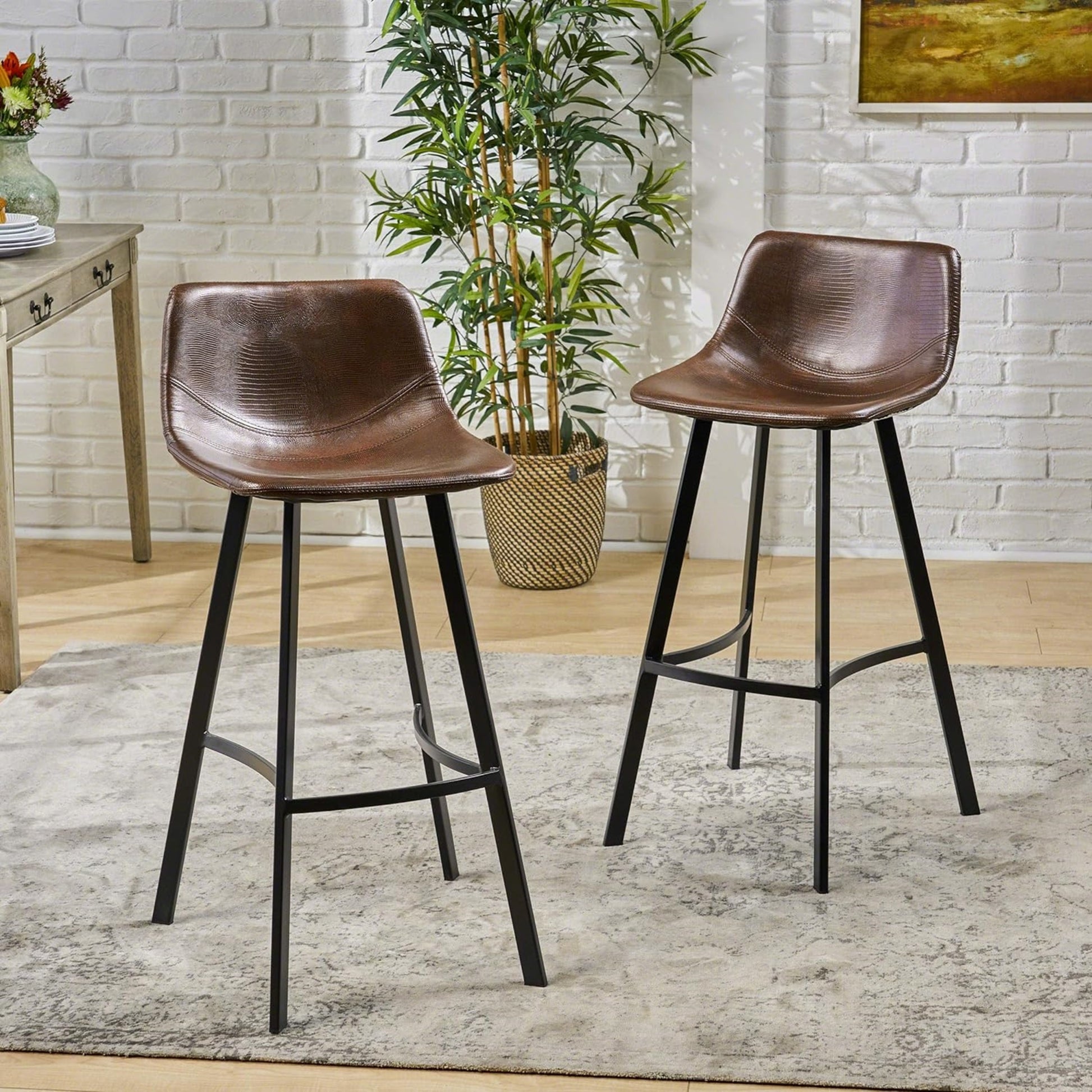 Set Of 2 30" Dax Faux Leather Barstool Brown Brown Set Of 2 Pu