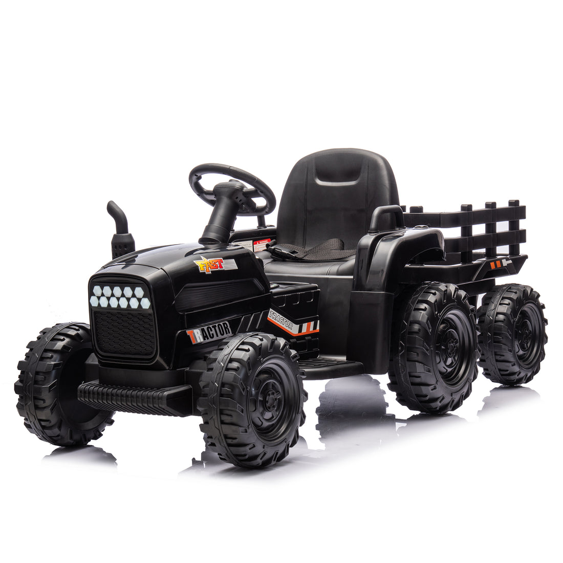 Ride On Tractor With Trailer,24V Battery Powered Electric Tractor Toy, 200W*2Motor 1.86 4.97Mph Remote Control,Electric Car For Kids,Three Speed Adjustable,Usb,Mp3 ,Bluetooth,Led Light, Safety Belt. Black 50 99 Lbs Polypropylene