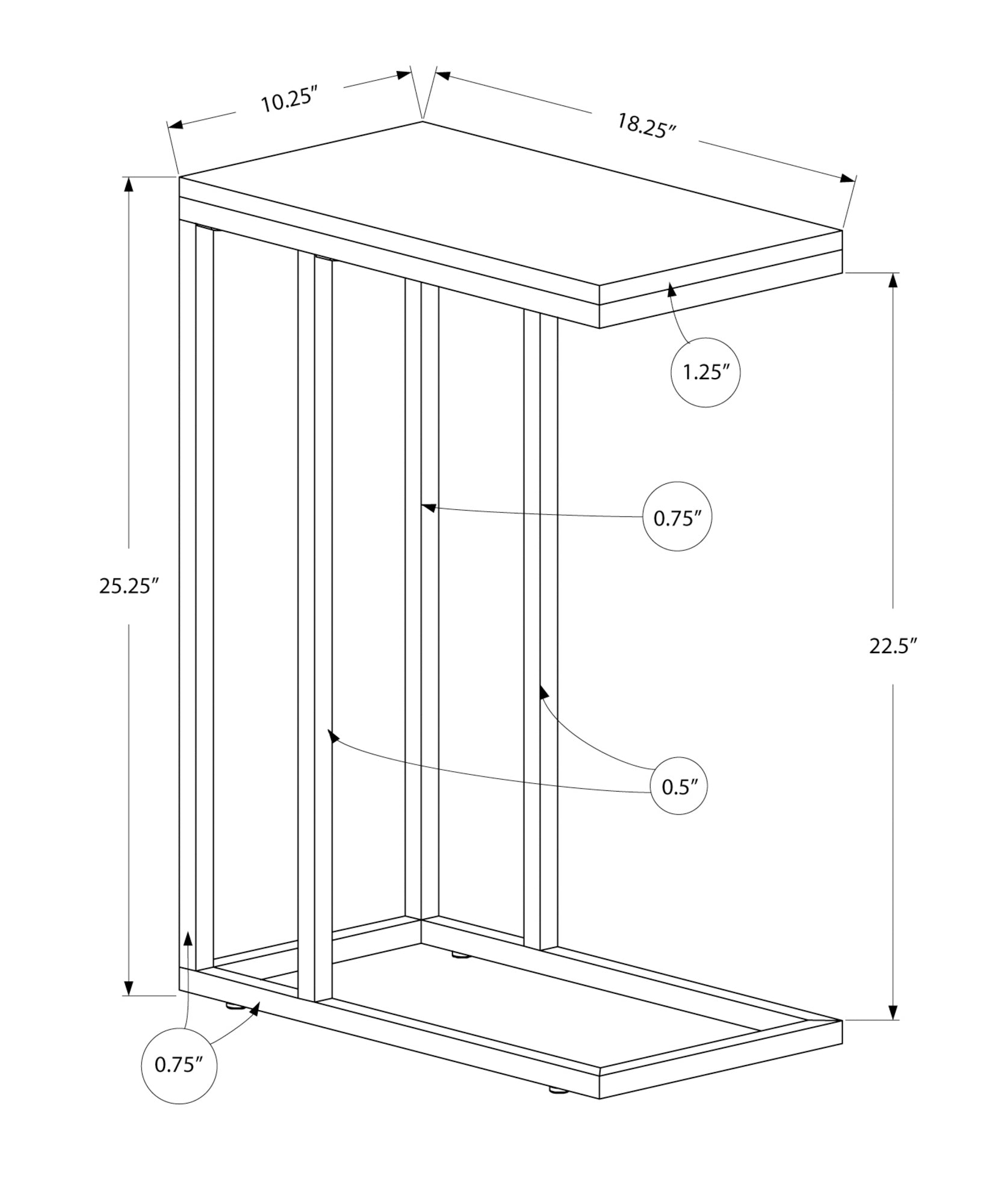 Accent Table, C Shaped, End, Side, Snack, Living Room, Bedroom, Grey Laminate, Chrome Metal, Contemporary, Modern Grey Particle Board