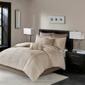 8 Piece Embroidered Comforter Set Natural King King Beige Polyester