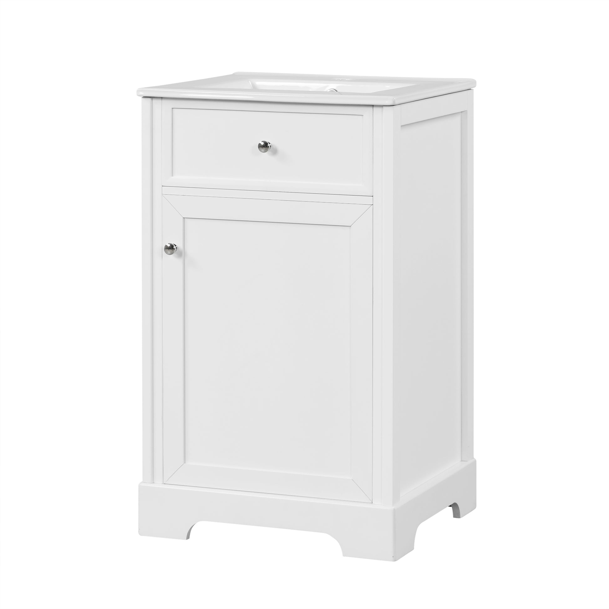20" Bathroom Vanity With Sink, Bathroom Cabinet With Soft Closing Door, Storage Rack And Adjustable Shelve, White Old Sku:Wf531249Aak White Mdf