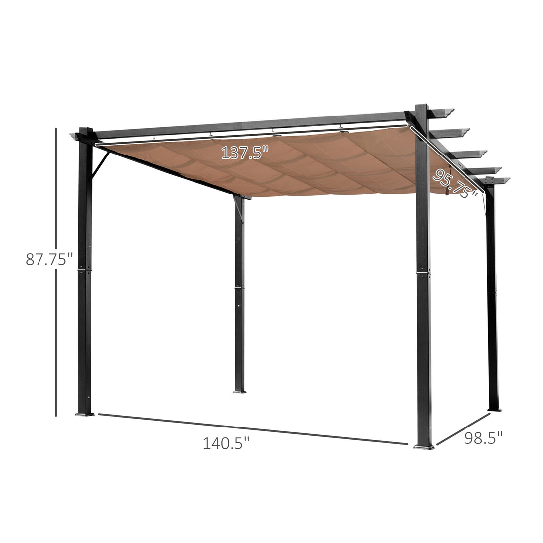 Outsunny 10' X 13' Aluminum Patio Pergola With Retractable Pergola Canopy, Backyard Shade Shelter For Porch, Outdoor Party, Garden, Grill Gazebo, Charcoal Gray Brown Black Aluminium